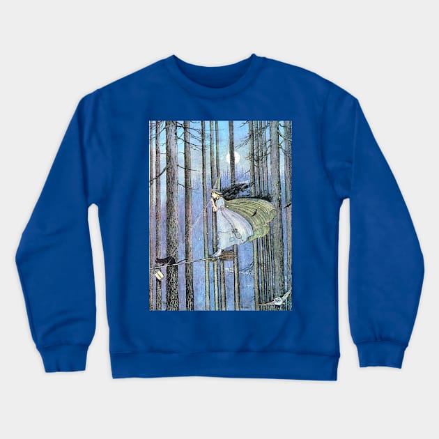 Witch and Cat on Broom - Ida Rentoul Outhwaite Crewneck Sweatshirt by forgottenbeauty